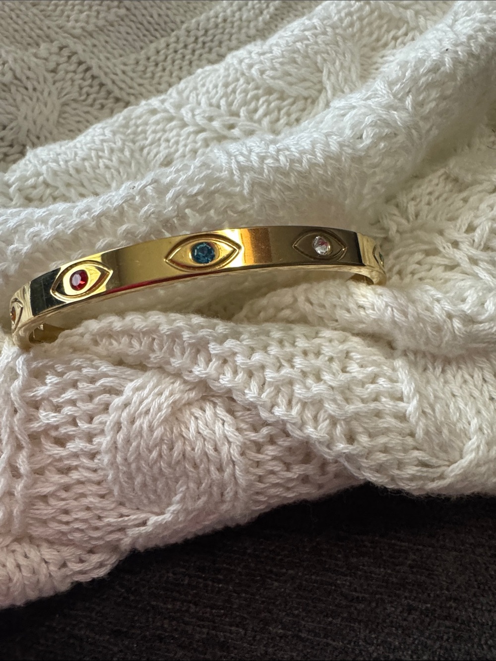 Stainless steel Gold Evil Eye Bangle Bracelet with Multicolor Stones